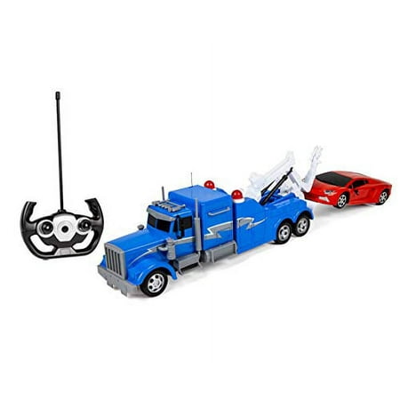 Children's Fun Interactive Outdoor Activity Battery Operated RC Remote Control 1:18 Scale Semi Wrecker Truck Playset Toy, Makes A Wonderful Gift For Any Child