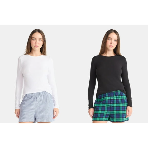 No Boundaries Crewneck Tee with Long Sleeves, Women's & Women's Plus XXS-4X