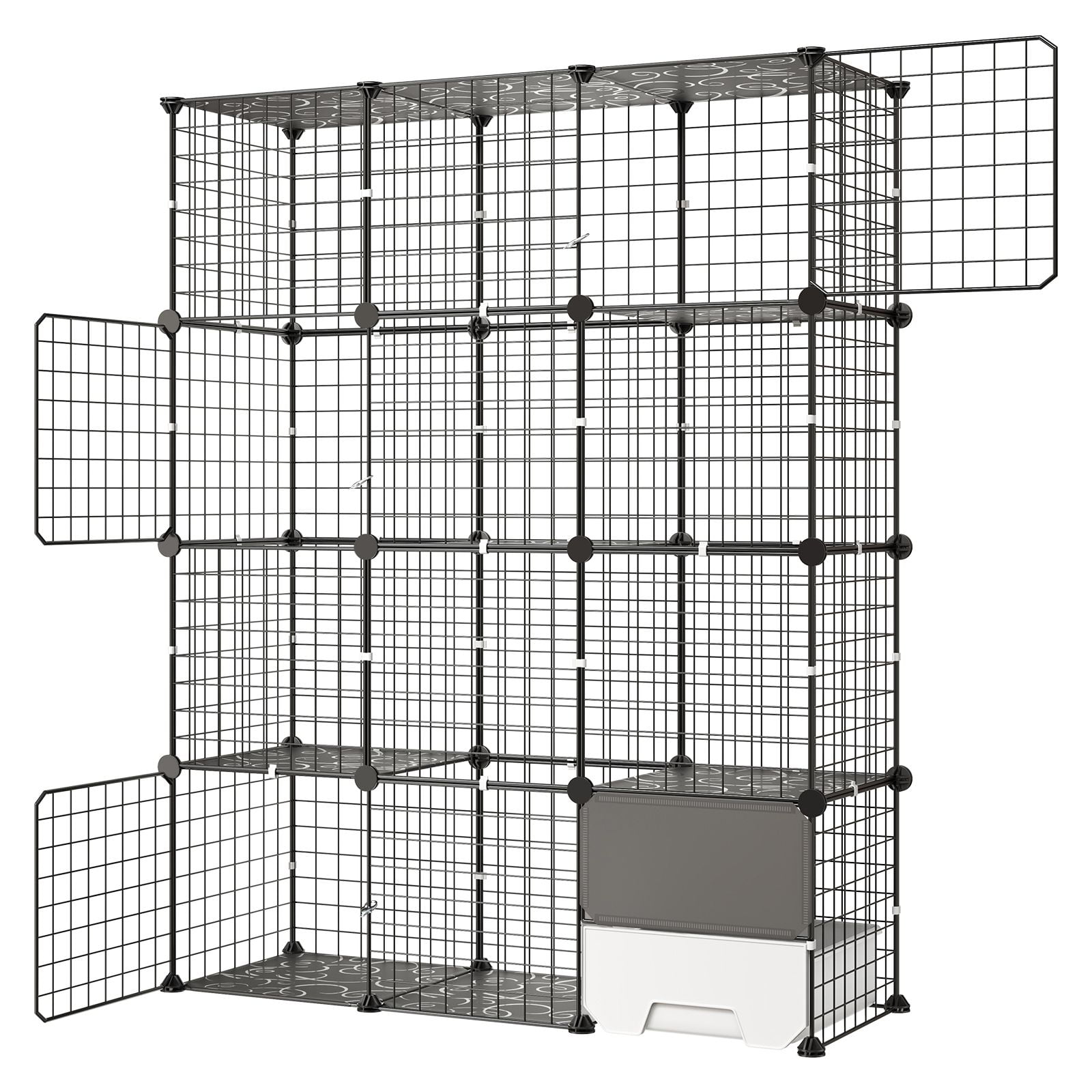 4-Tier Cat Cage 40.98x13.98x55 in, with Box, Detachable Wire Enclosure, Large Space for Cats Kittens Ferret Small Pets, Black