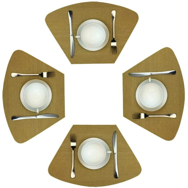 Wedge Placemats For Round Table Set Of 4 Woven Vinyl Washable Placemat Dining Heat Resistant Durablity Mats Gold Com Wedge Placemats For Round Table Set Of, Round Table Placemats Wedge