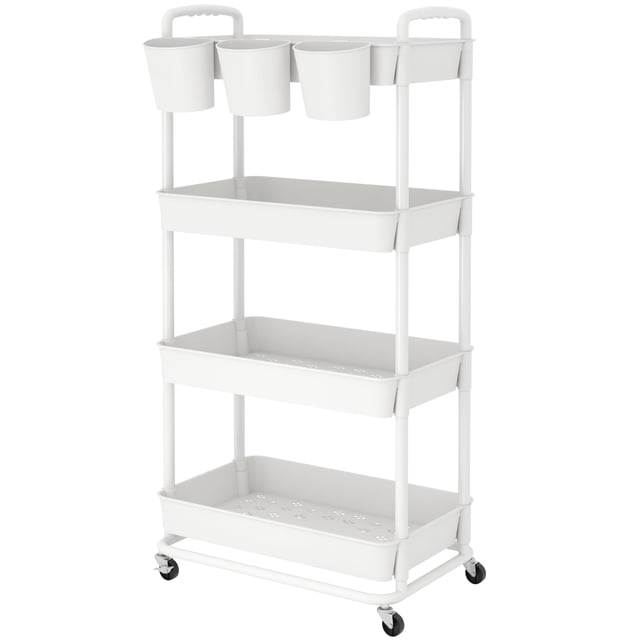 Carrito utilitario JIUYOTREE de plástico de 4 niveles con ruedas bloqueables