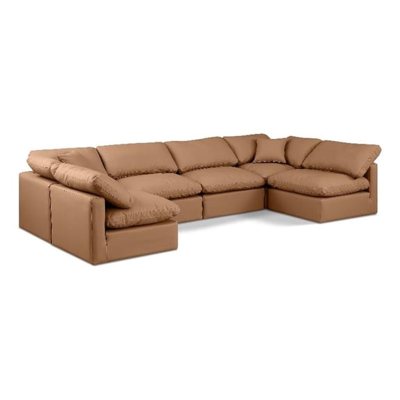 Meridian Furniture Indulge Vegan Leather U-Shaped Modular Sectional in Orange