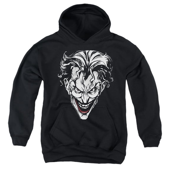 Batman Joker Red On Black Kids Pull-Over Hoodie (X-Large) for Youth Boys and Girls, Black