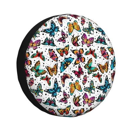Gaeub Colorful Flying Butterflies 14-17in Tire Cover Spare Tire Cover for Camper Caravan Trailer Car Truck SUV Jeep-14 inch