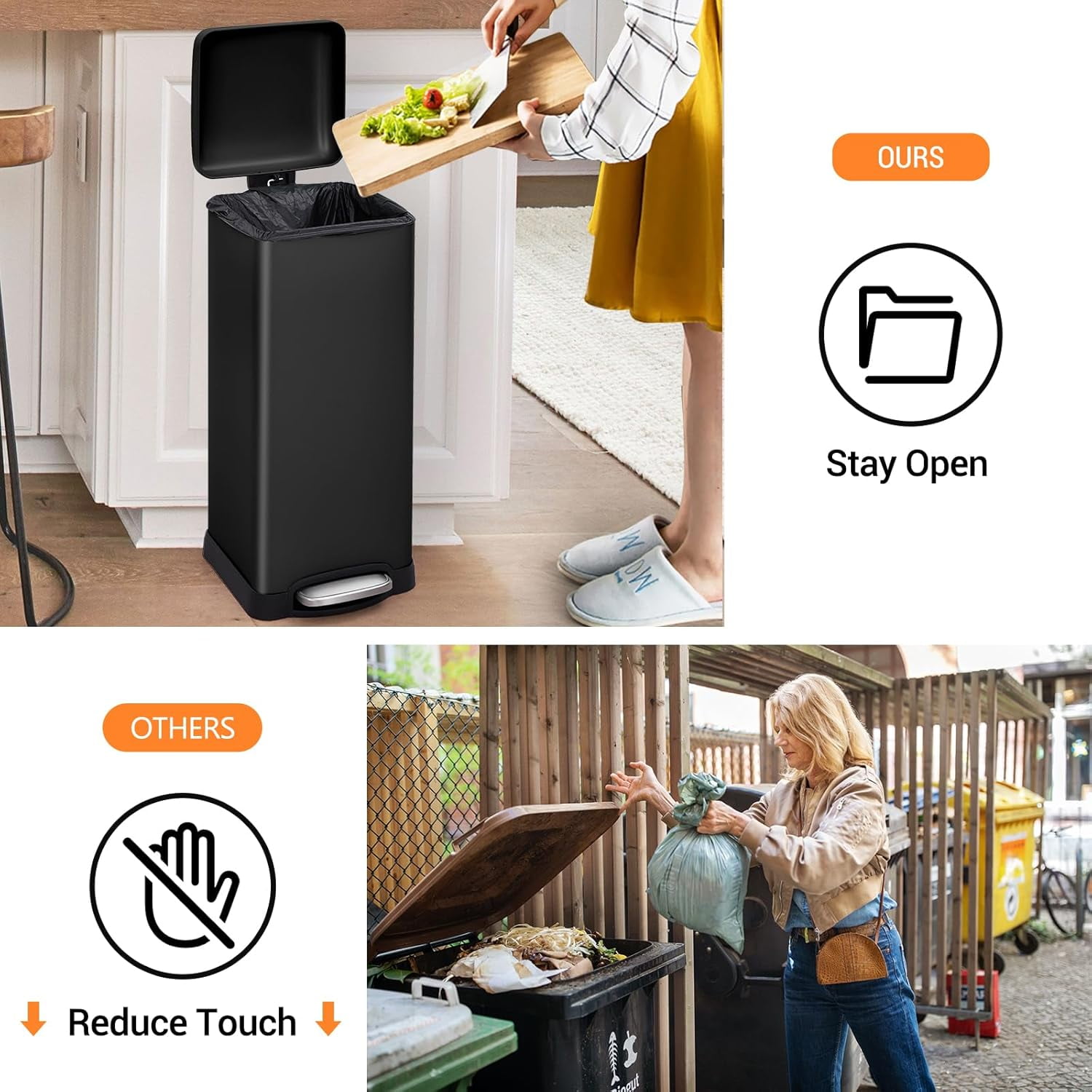 GAOMON 8 Gallon Kitchen Trash Can, Fingerprint-Proof Stainless Steel Garbage Can with Soft Close Lid, Foot Pedal, Removable Inner Bucket for Home, Office, Bedroom, Bathroom,Black