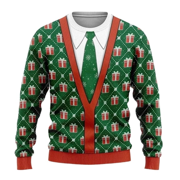 Men's Christmas Knit Holiday Sweatshirt No Hood Top Winter Trend Seasonal Knitwear With Ribbed Pattern Classic Green M