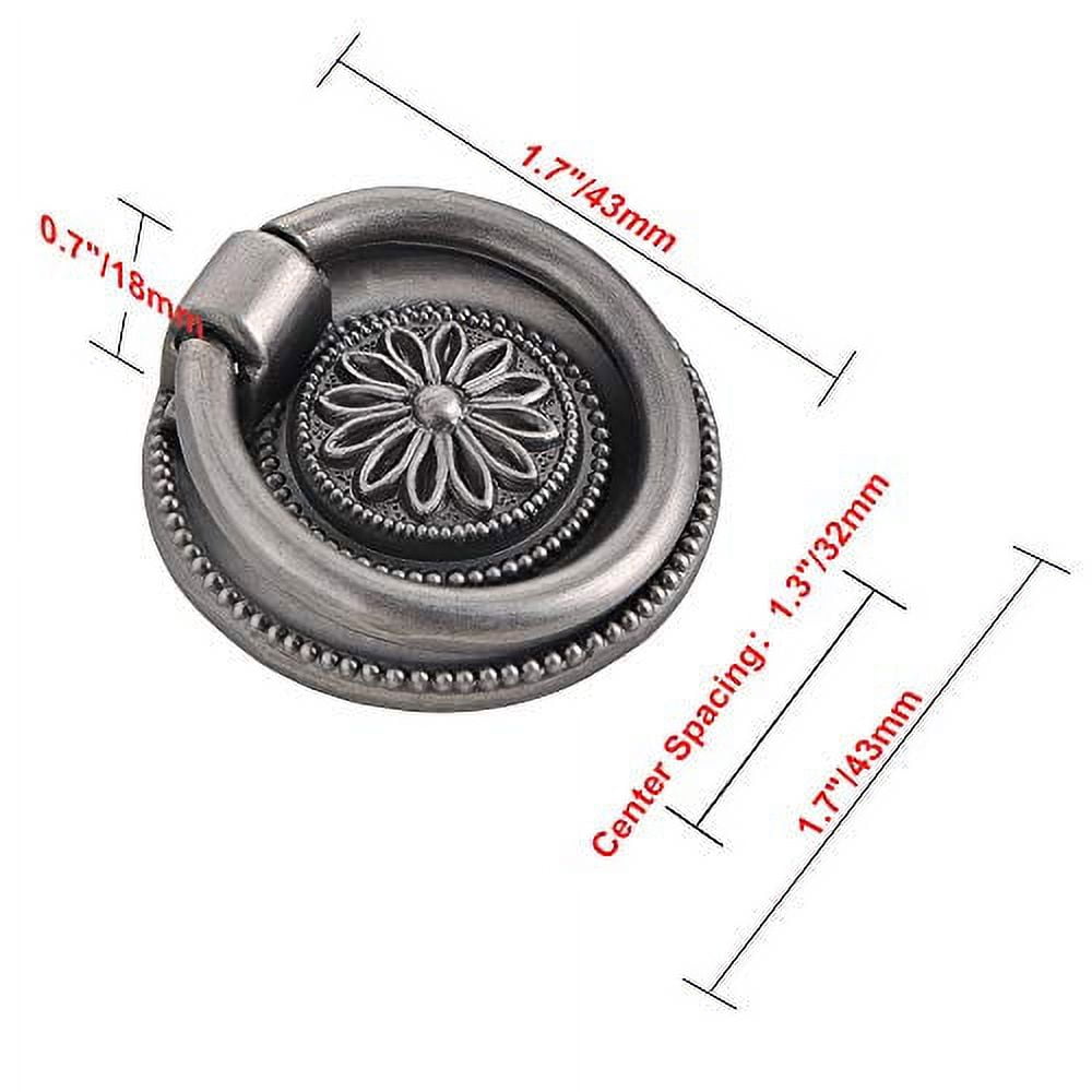 Utopia Alley 25pcs Medici Cabinet Ring Pull Knob - Decorative Cabinet Drop Pull Knobs for Cabinets and Drawers - Vintage Cabinet Hardware with Hand Finished Pewter - Metal Drawer Pull Knobs 1 5/8"