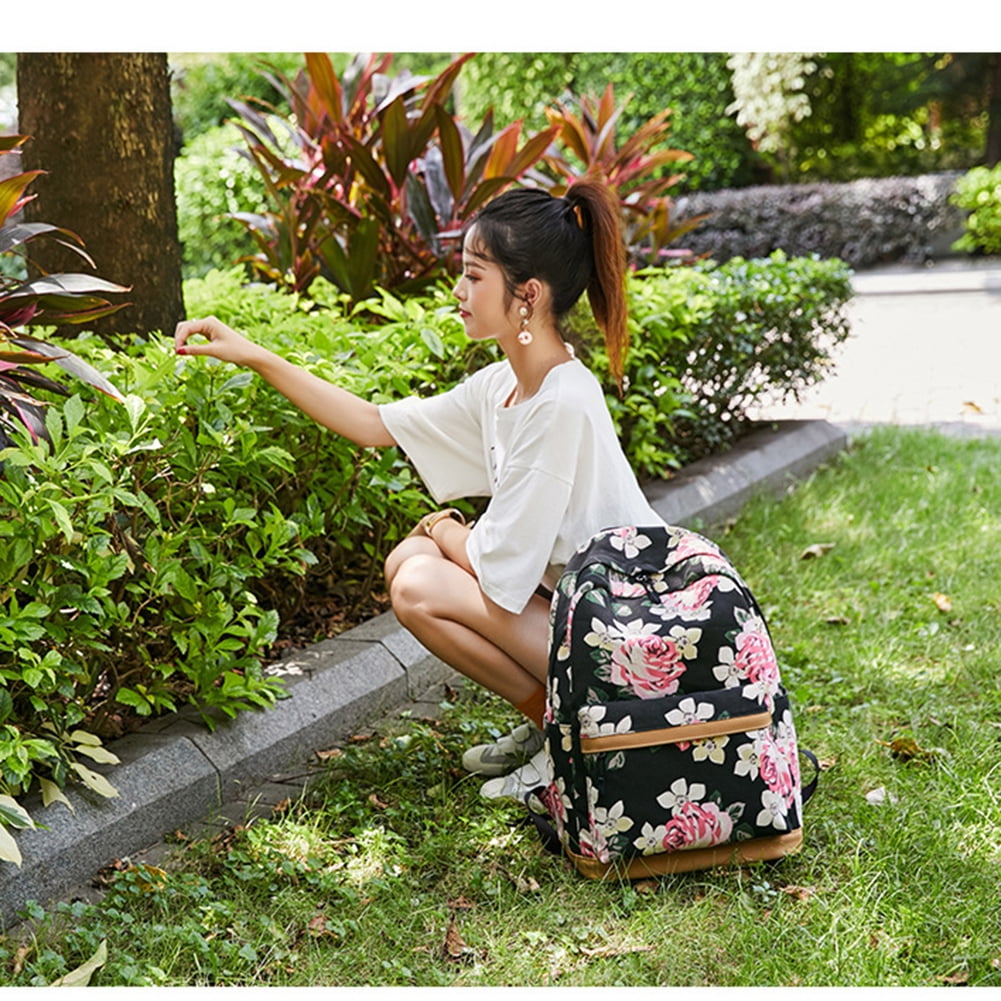 Private Jungle Teen Girl School Backpack with Lunch Box Pencil Case, 3 in 1 Canvas Student BookBag Set for Elementary School (Black Floral) Private Jungle Teen Girl School Backpack with Lunch Box Pencil Case, 3 in 1 Canvas Student BookBag Set for Elementary School (Black Floral)