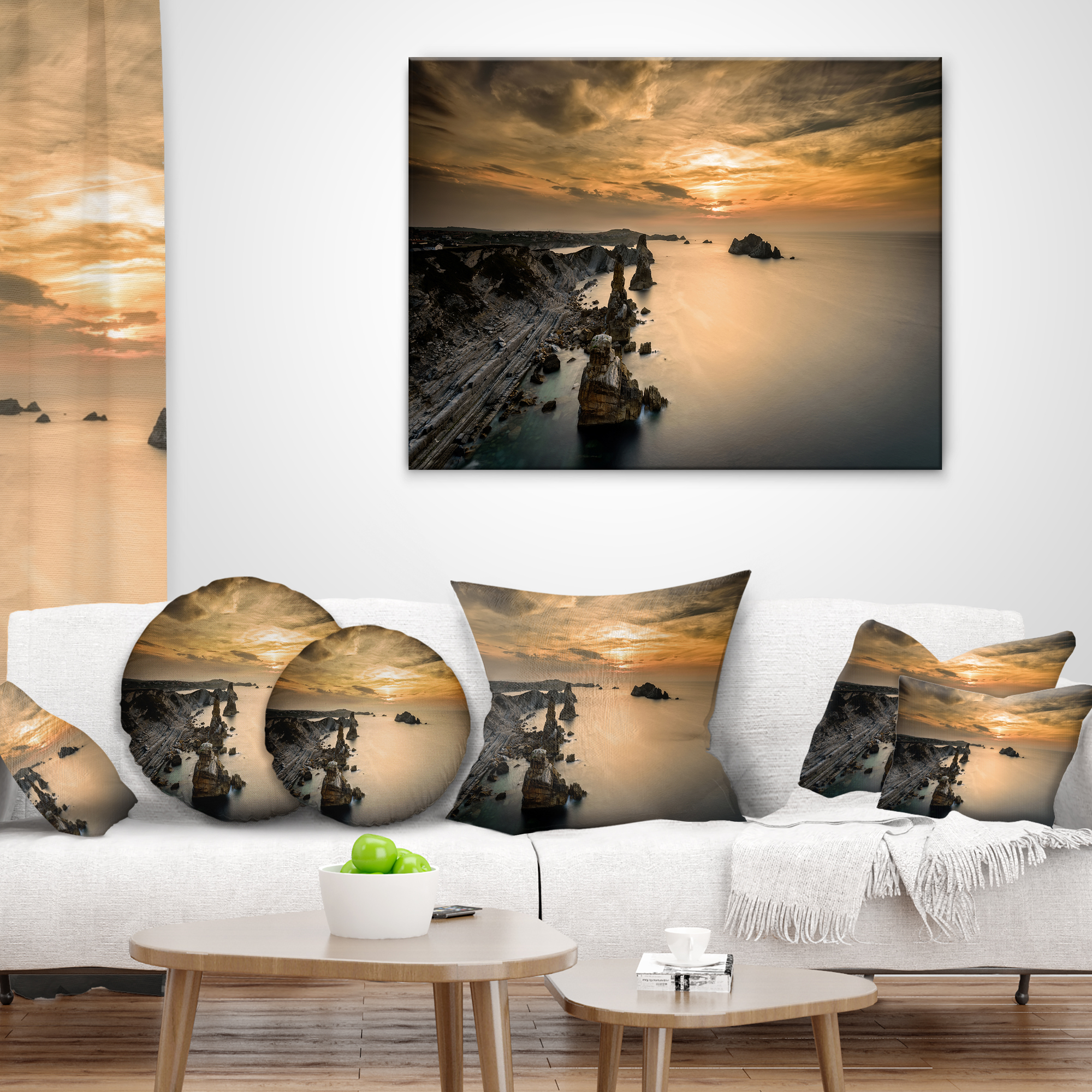 Designart Liencres Rocks on Coast in Spain - Landscape Printed Throw Pillow - 12x20