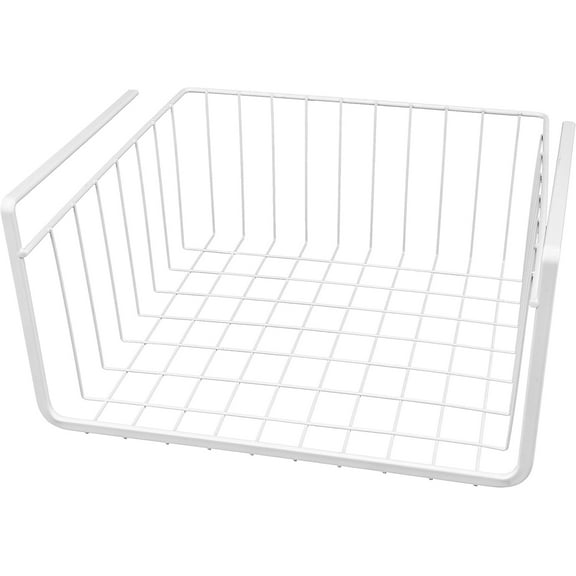 LINMOUA 15-Inch Easy Install White Wire Under-Cabinet Hanging Basket Shelf Organizer – Storage Rack for Kitchen, Pantry, and Bathroom