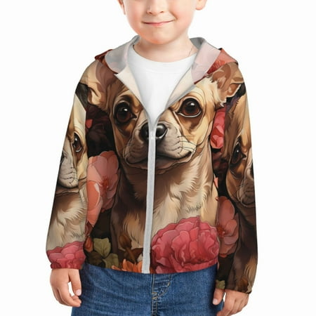 

Lukts Vintage Red Flower Chihuahua Print Children s Long-Sleeved Sun Protection Clothing Hooded Sweatshirts for Boys and Girls Outdoor Sports-5 Years