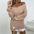 thumbnail image 6 of Lovskoo Sweaters for Women Trendy Casual Long Sleeve Pullover Off-The-Shoulder Strappy Sweater Tops Pink, 6 of 8