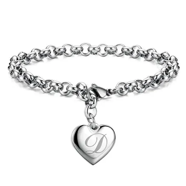 Pulsera de plata de ley 925 para hombre y mujer, cadena fina con 26 letras, abalorio de coraz贸n, joyer铆a bonita con personalidad para boda, regalo de fiesta, 20cm