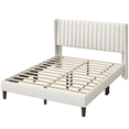 thumbnail image 3 of Renwick Queen Upholstered Platform Bed Frame with Channel Tufted Headboard, Ivory, 3 of 10