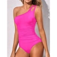 thumbnail image 4 of Traje Baño una Pieza con un Hombro Descubierto para Mujer, Traje Baño Control, Cobertura Total Modesta, Traje Baño con Abertura en la Parte Posterior. Rosa Roja XL, 4 of 6