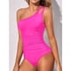 thumbnail image 4 of Traje Baño una Pieza con un Hombro Descubierto para Mujer, Traje Baño Control, Cobertura Total Modesta, Traje Baño con Abertura en la Parte Posterior. Rosa Roja L, 4 of 6