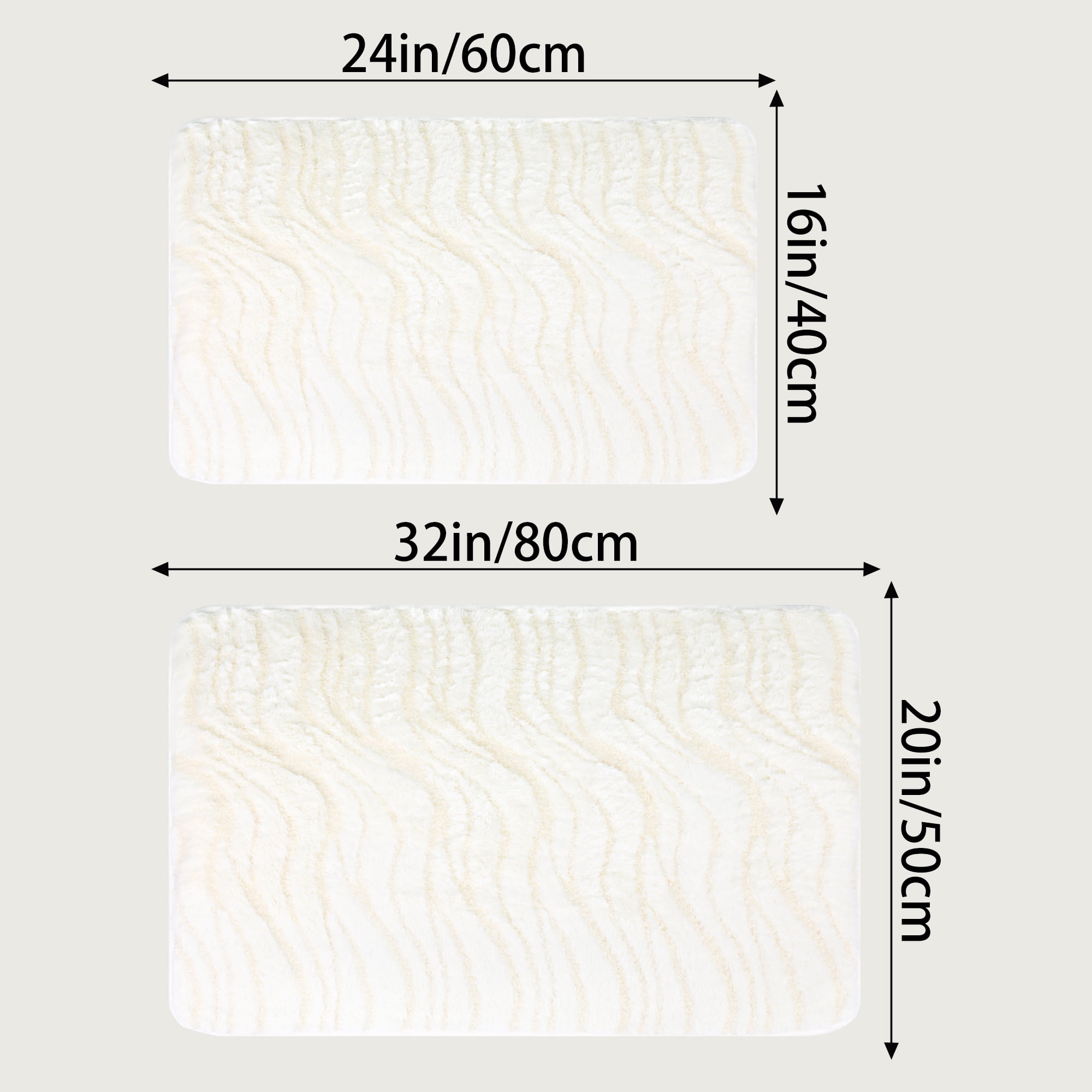 Unique Bargains Wave Pattern Bath Mat Soft Absorbent Non-Slip Bath Rugs Beige 20" x 32"