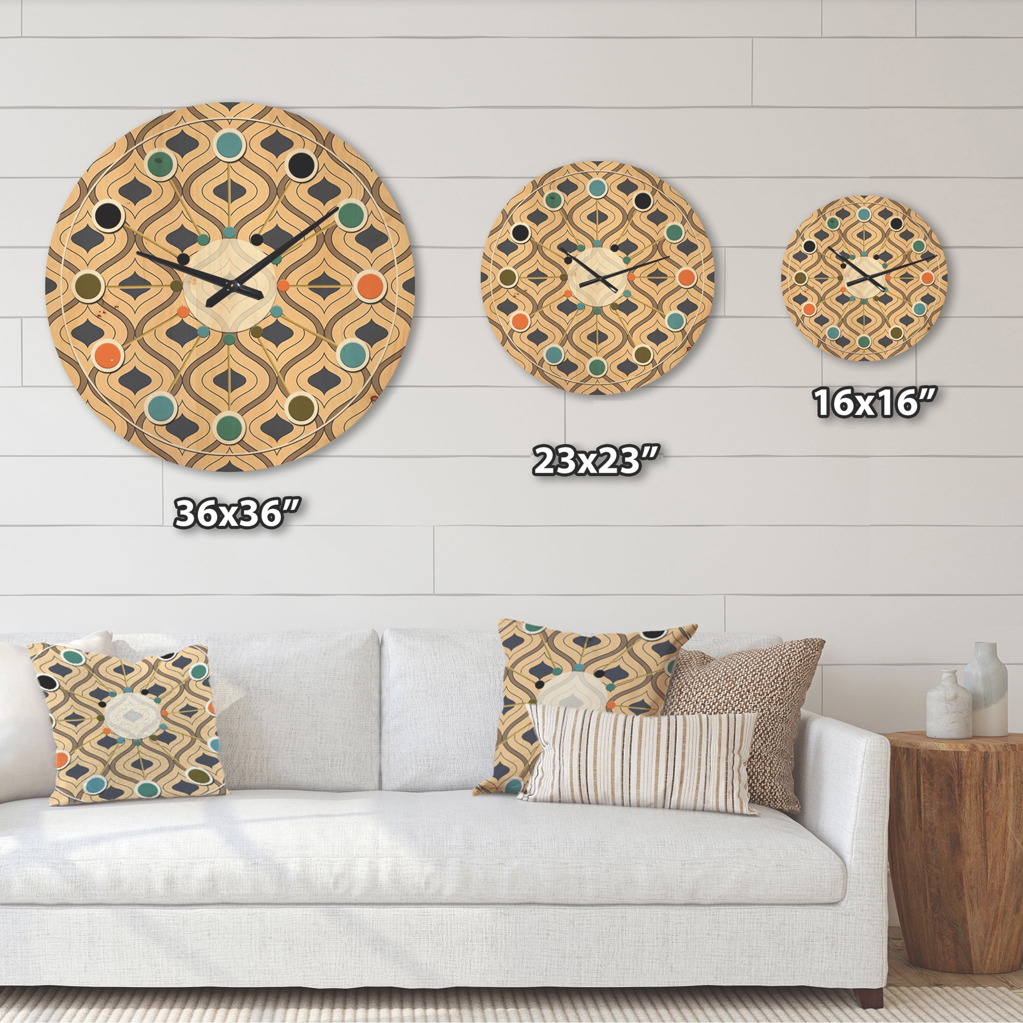 Designart 'Ornamental Retro Design VII' Mid-Century Modern Wood Wall Clock