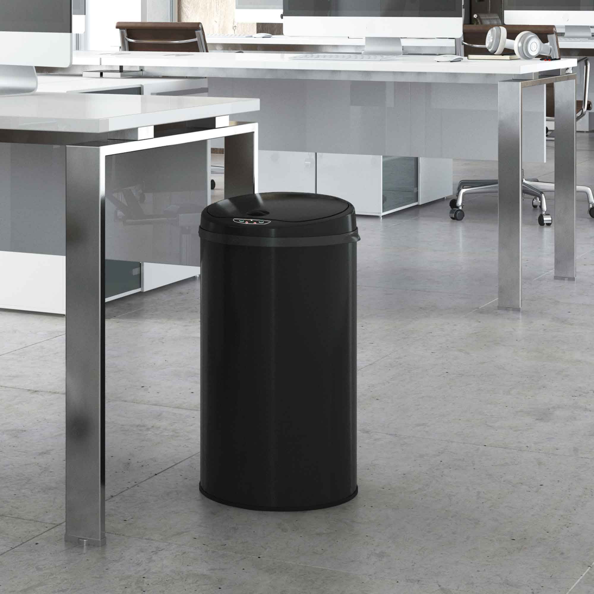 iTouchless 8 Gallon Round Deodorizer Matte Black Stainless Steel Sensor Trash Can