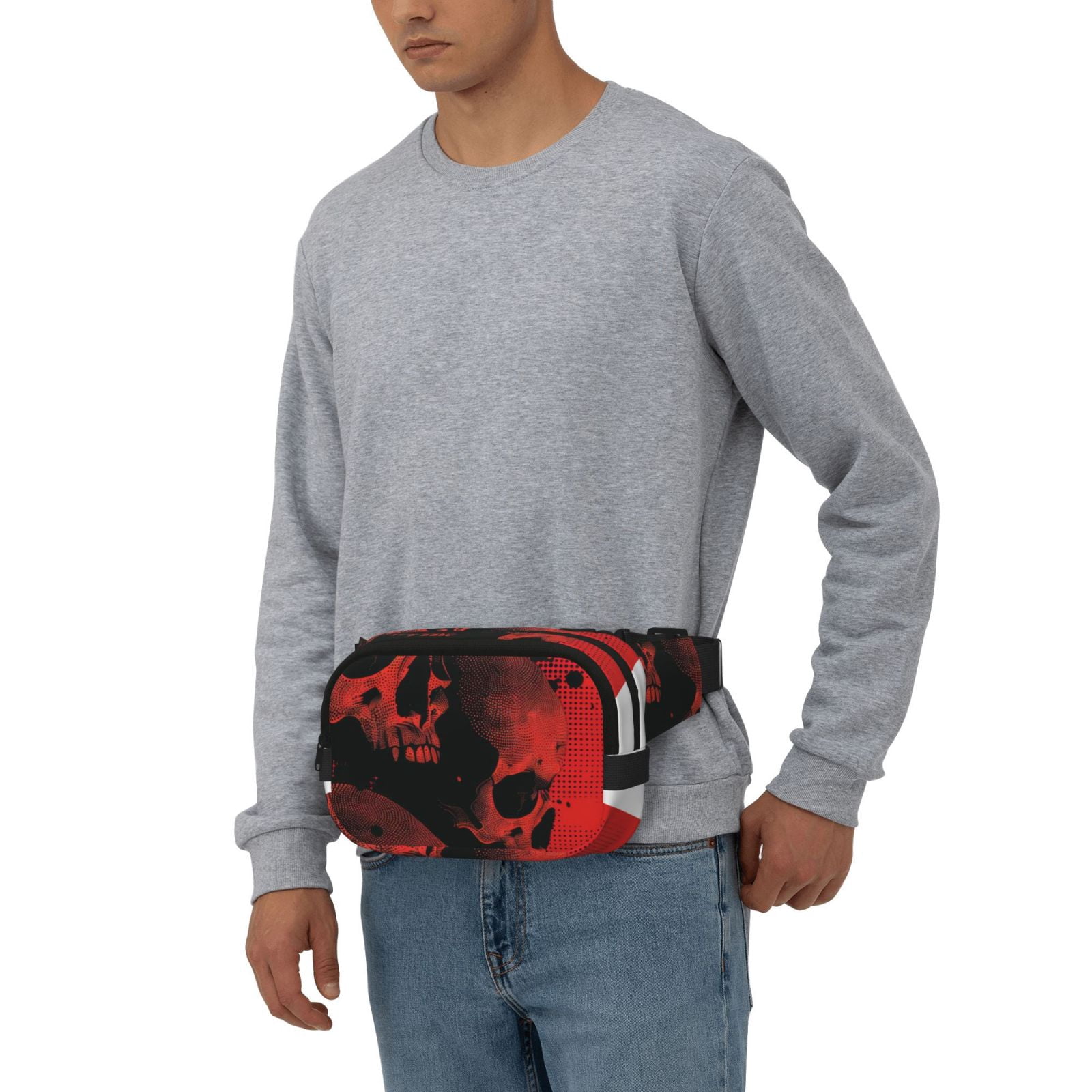 Kuqiui Red And Black Abstract Skull Print Fanny Packs for Women Cross Body Waist Bag Fashionable Fanny Pack Designer Workout Hiking Waist Pack Running Travel Gym