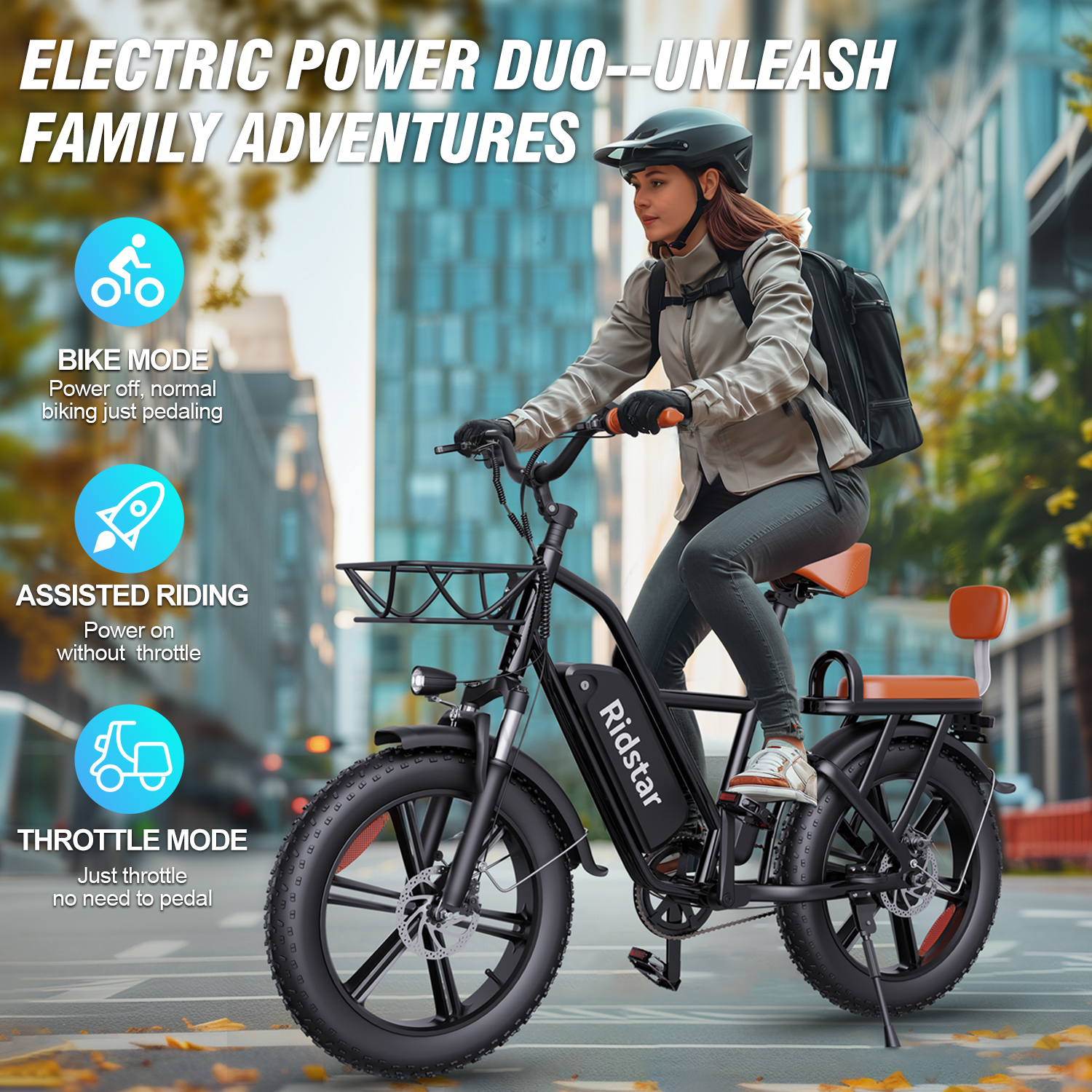 Ridstar 1500W Electric Bike for Adults,31MPH 48V 15.6AH Mountain Bike, 20"Fat Tire 7 Speed Electric Bicycle UL2849
