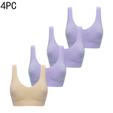 LLYWEY No Wire Bras for Women on Clearance V Neck Sports Bra Ladies Push-Up Bra Style-1431 Women Pullover Bra Feature Adult Female T-Shirt Sports Bras Beige 40B