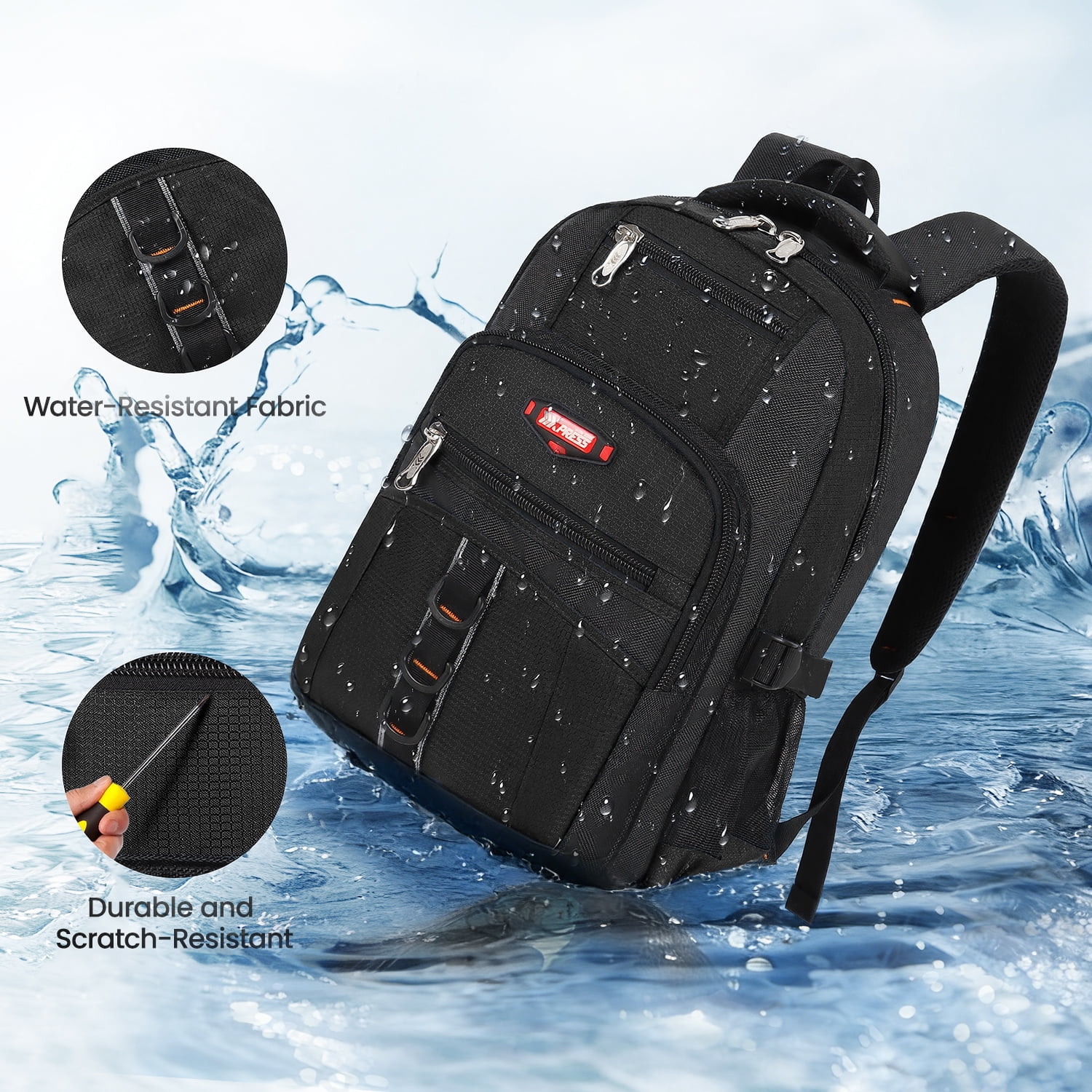 Travel Backpack for Men Women Water-resistant Multi-Pocket Bag Lighweight Casual Work Hiking Daypack School Bookbag, Black, BP8017