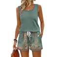 thumbnail image 2 of Two Piece Sets for Women Summer Lounge Short Sets Tank Square Neck Sleeveless Sweatsuit Drawstring Elastic Waist Shorts with Pockets M, 2 of 4