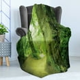 thumbnail image 4 of Fairy Soft Flannel Fleece Throw Blanket, Enchanted Forest Photograph with Trees Pathway to Adventure Nature Wild, Cozy Plush for Indoor and Outdoor Use, 50" x 60", Green, by Ambesonne, 4 of 5