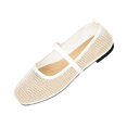 thumbnail image 2 of Womens Hollow Mesh Flat Shoes Breathable Mary Jane Square Toe Summer Casual Walking Flats White 6.5, 2 of 9