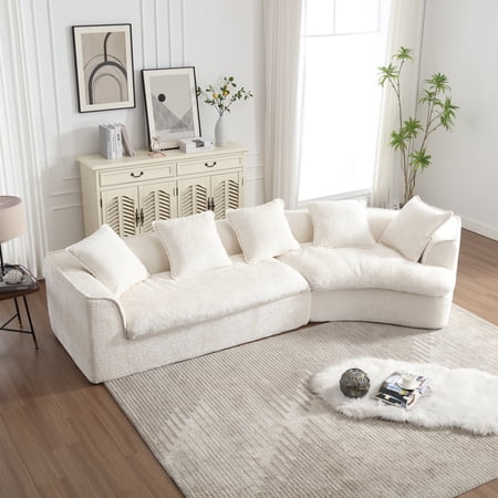 Coolmore 3-Seater Boucle Sofa for Living Room, Oversized Comfort Sofa with Unique Double Seat and Corner Design, Right-Hand Facing, Beige, for Apartment and Office Use
