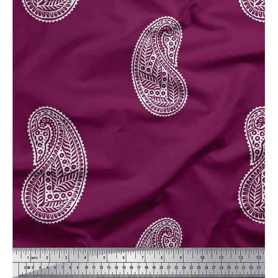 Soimoi Crepe Silk Fabric Paisley Block Printed Fabric 1 Yard 42 Inch Wide
