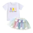 thumbnail image 2 of HOWPAY Easter Baby Girl Outfits Funny Bunny Print Short Sleeve Crew Neck Tops and Tutu Skirts Sets Soft Lightweight 2 Piece Clothes Set Yellow, 2 of 4
