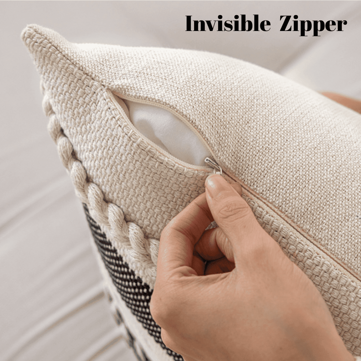 FTCBJJA Set of 2 Farmhouse Throw Pillow Covers 18x18 Striped Neutral Decorative Pillows Cushion Case for Sofa Couch Chair Bedroom Modern Decor, Gray and Off White