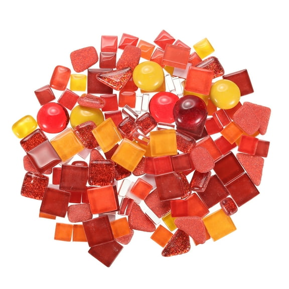 500g/1.1lb Irregular Glass Mosaic Tile, 400 Pcs Mixed Red Orange, 5 Shapes