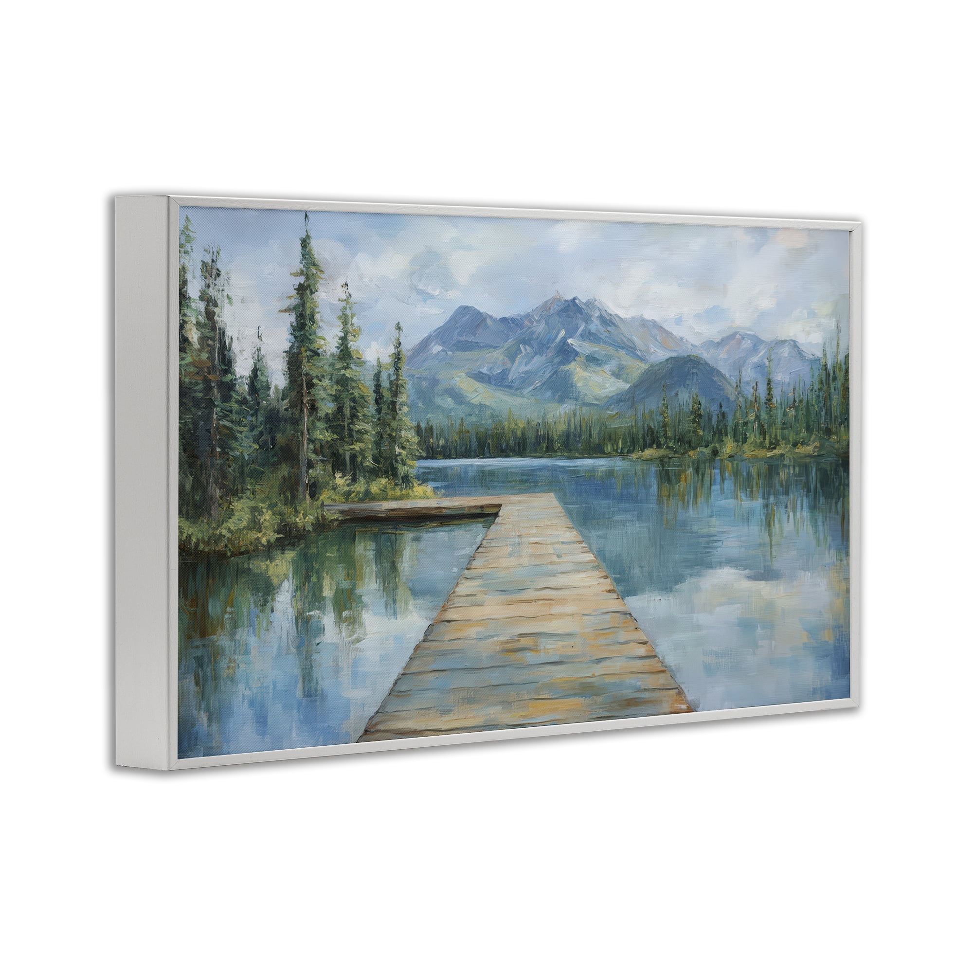 Stupell Industries Peaceful Lake Dock in the Mountains White Framed Giclee Art, design by Petal Prints Design