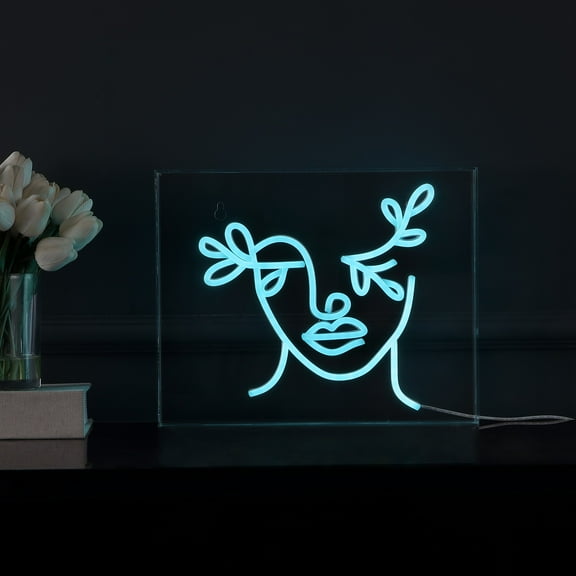 Teary Face 13.7" X 10.9" Contemporary Glam Acrylic Box USB Operated LED Neon Light, Blue