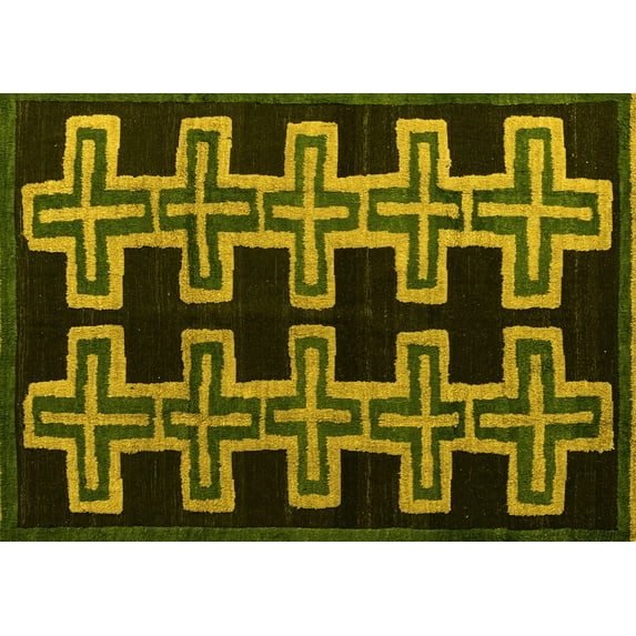 Ahgly Company Machine Washable Indoor Rectangle Southwestern Yellow Country Area Rugs, 6' x 9'