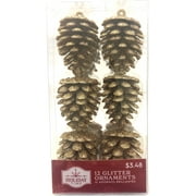 Holiday Time Gold Glitter Pinecone Christmas Ornaments, 12 Count