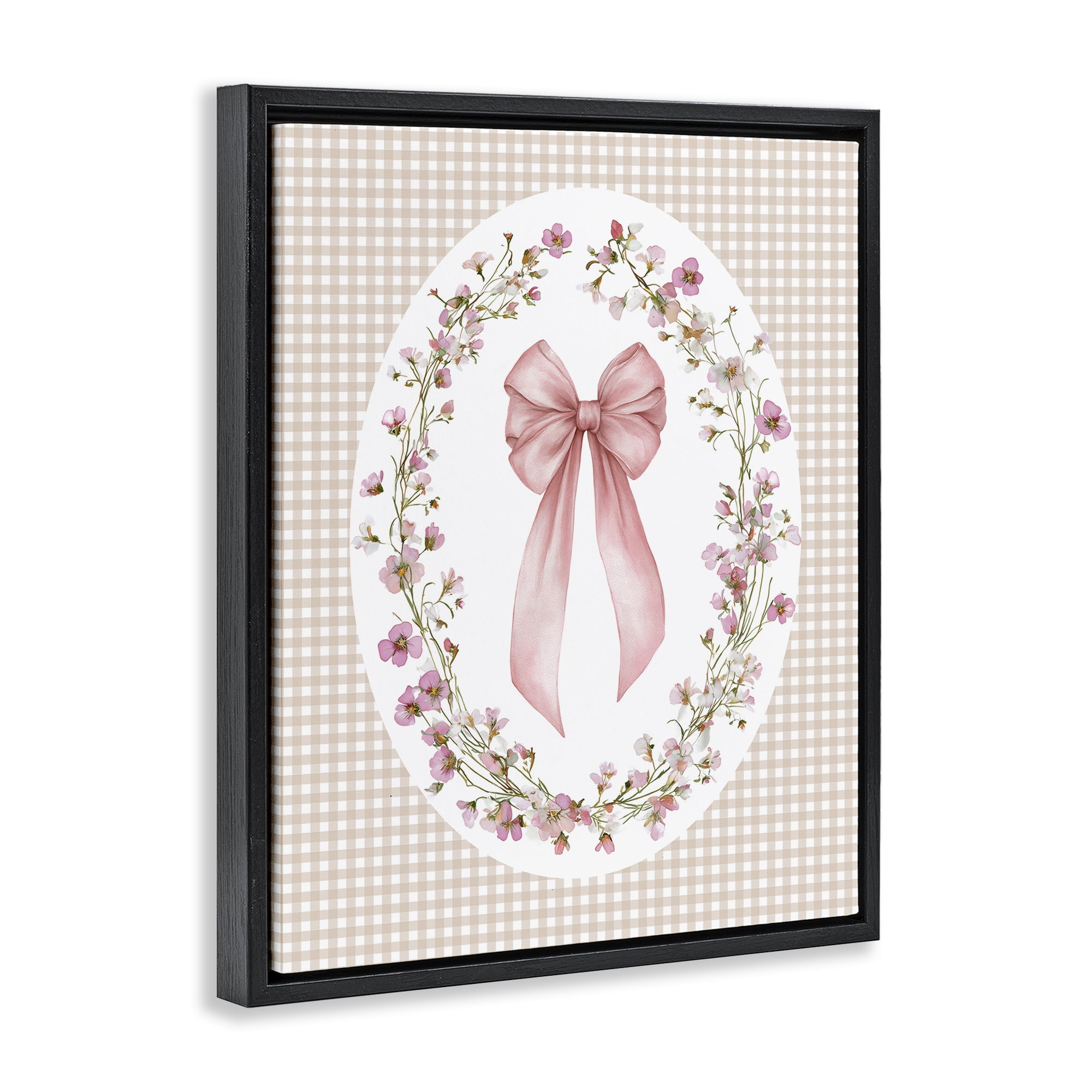 Stupell Industries Feminine Gingham Bow Black Framed Floater Canvas Wall Art, design by Christine Simpson Art