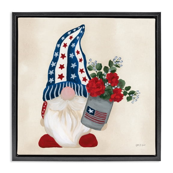 Stupell Industries Americana Summer Gnome Fantasy & Sci-Fi Painting Black Floater Framed Canvas Art Print Wall Art, 18 x 18