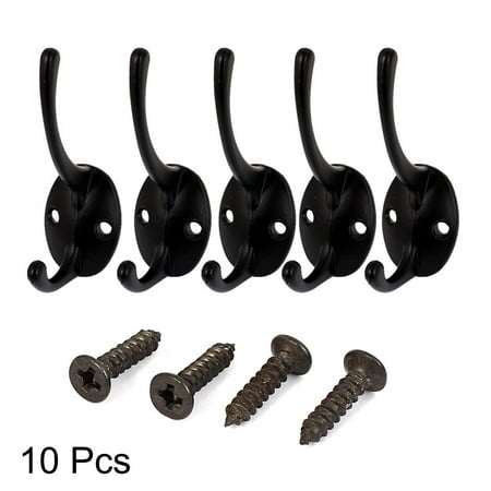 Double Slant Hanger - Unique Bargains Bedroom Clothes Coat Hanging Wall Mounted Metal Double Hanger Hook Black 5/10pcs