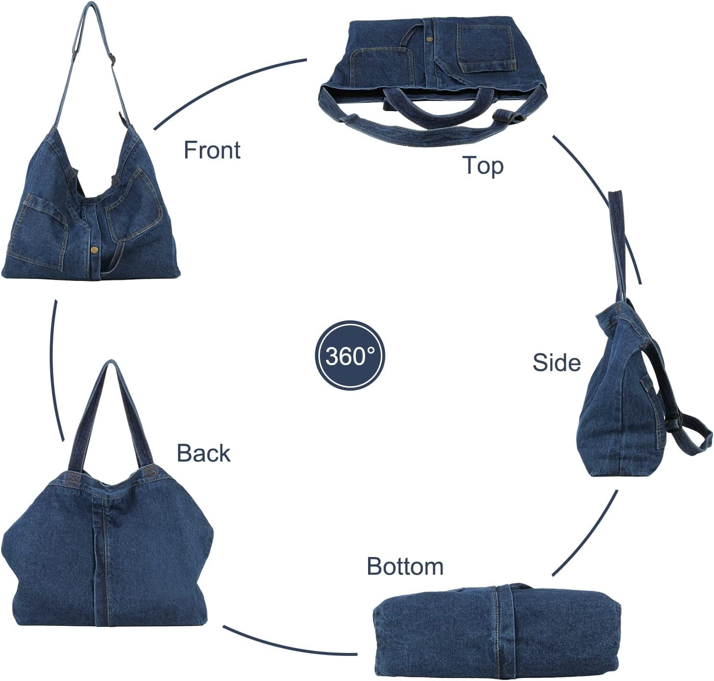 Soft Denim Handbag for Women Casual Hobo Tote Bag Retro Crossbody Bag Large Capacity Denim Purses