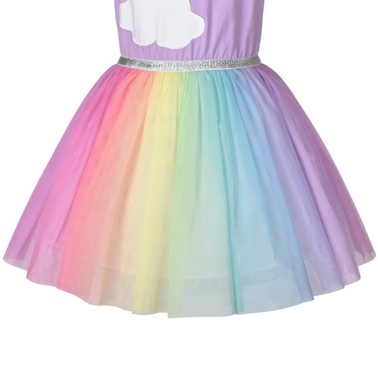 Sunny Fashion Girl's Rainbow Dress, Cotton Top, Tulle Skirt, Age
