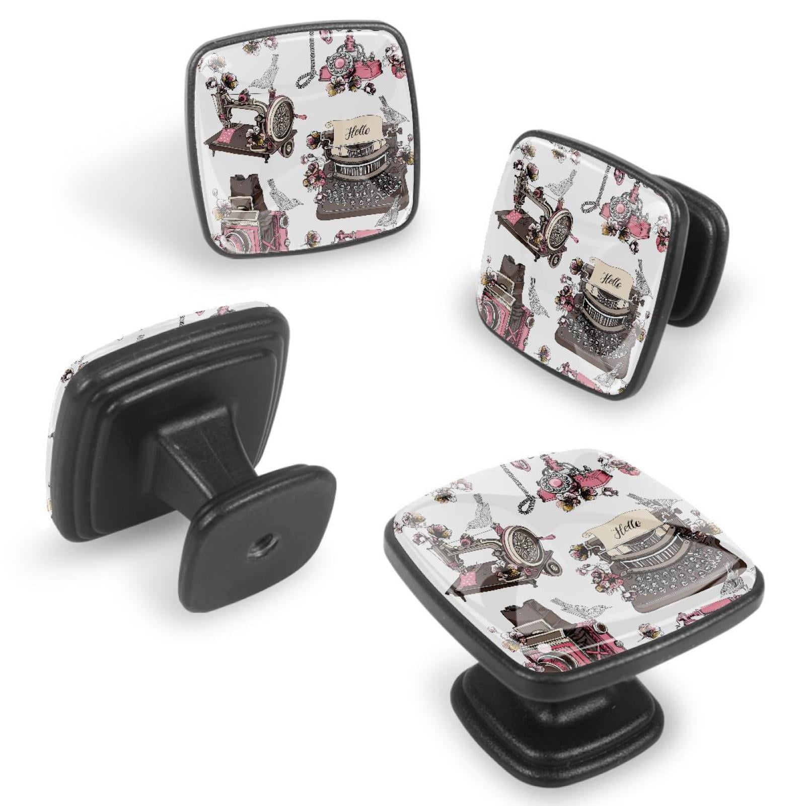 4 Pcs Cabinet Handle Drawer Pulls Sewing Machine Knobs with Screws Square Furniture Office Cabinet Knob Decoration