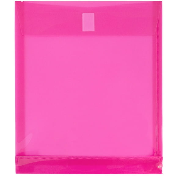 JAM Paper Plastic Hook & Loop Envelopes, 9.75 x 11.75, Fuchsia Pink, 1in Expansion, 12 per Pack