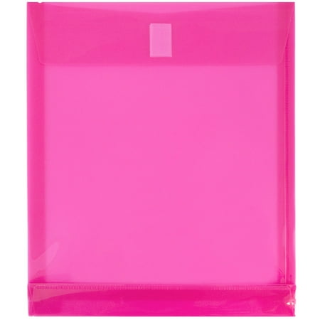 JAM Plastic Hook & Loop Envelopes, 9.8x11.8x1, 12/Pack, Fuchsia Pink, 1 Inch Expansion