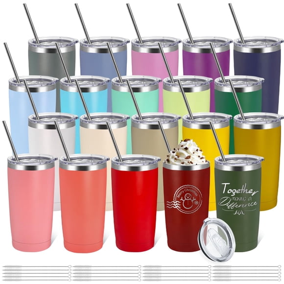 YOUKE OLA Juego de 20 vasos térmicos de acero inoxidable de 590 ml