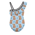 thumbnail image 5 of Uorisanigo Girls One Piece Swimsuits Capybara Blue Heart Swimwear Bathing Suit Size 13-14 Ruffle Single Spaghetti Strap Sport Summer Beach Swimwear, 5 of 7