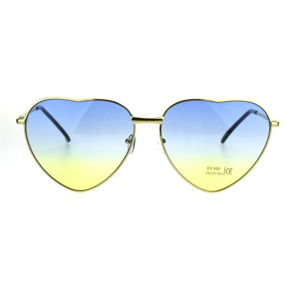 Oceanic Gradient Lens Heart Shape Valentine Love Metal Rim Sunglasses Blue Yellow